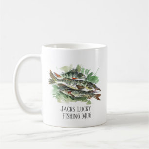 Café Taza de Pesca Afortunada Personalizable   Lucio y 