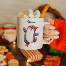 Café Taza de pingüino de Navidad con texto personalizad