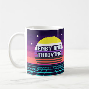 Café Taza De Píxeles De Orgullo No Binario Enby Y Prósp