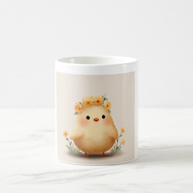 Café Taza de pollito lindo de primavera | Flor de marga (Centro)