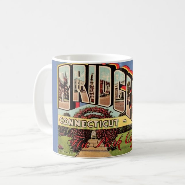 Café Taza de postal retro de Bridgeport CONN (Anverso izquierdo)