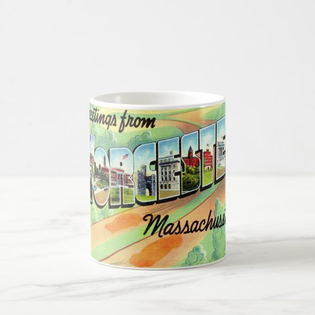 Café Taza de postal retro de Worcester Ma (Centro)