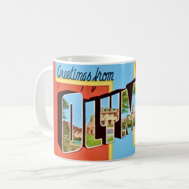 Café Taza de postal retro Olympia WA (Anverso izquierdo)