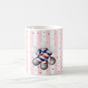 Café Taza de poste de barbero de rayas rosas y blancas
