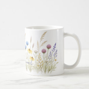 Café Taza de pradera de flores silvestres minimalista –