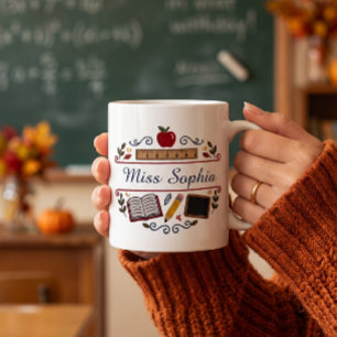 Café Taza de profesor de acuarela rústica, nombre perso