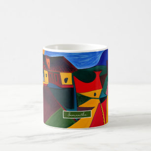 Café Taza de pueblo abstracto colorido regalo artístico