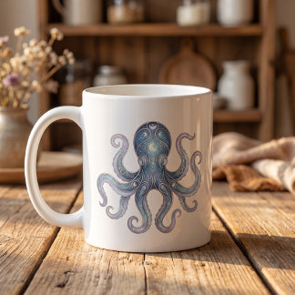 Café Taza de Pulpo Celestial Arte de Línea de Lujo