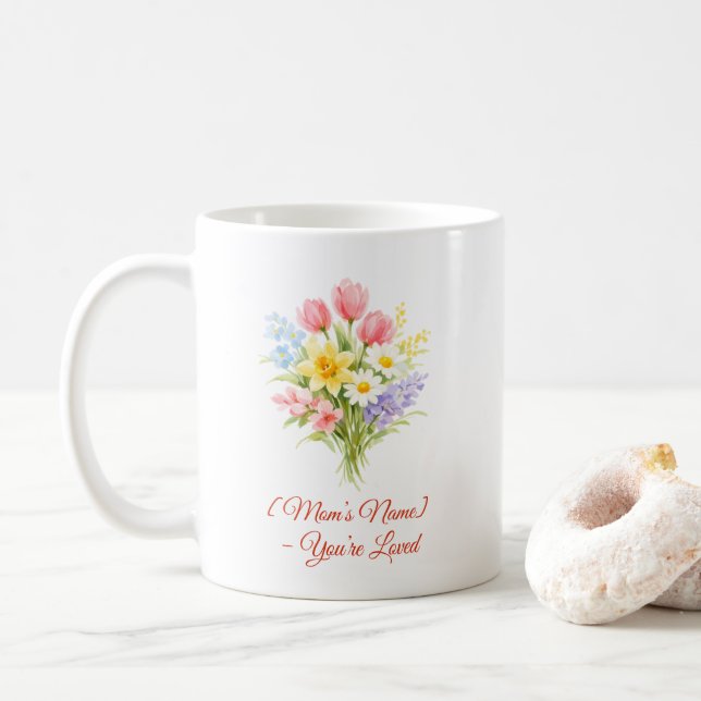 Café Taza de ramo de flores personalizado para el Día d (Con donut)