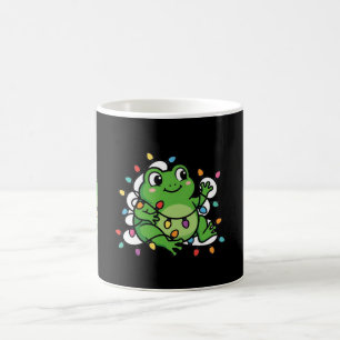 Café Taza de rana con luces de Navidad lindas
