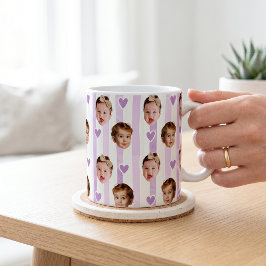 Café Taza de rayas con foto personalizada | Cara de beb