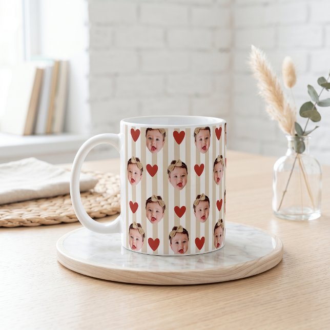 Café Taza de rayas con foto personalizada | Cara de beb (Subido por el creador)