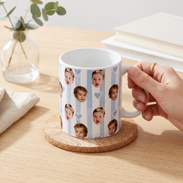 Café Taza de rayas con foto personalizada | Cara de beb (Subido por el creador)