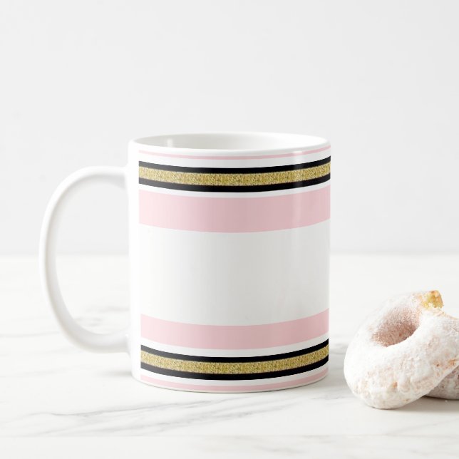 Café Taza de rayas negras de oro rosa y blanco (Con donut)