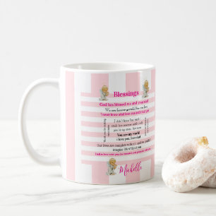 Café Taza de rayas rosadas y blancas de bendiciones