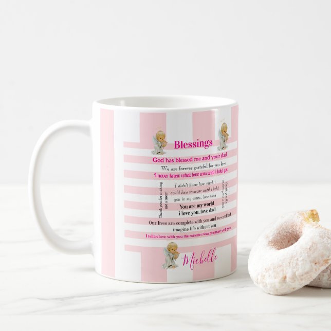 Café Taza de rayas rosadas y blancas de bendiciones (Con donut)
