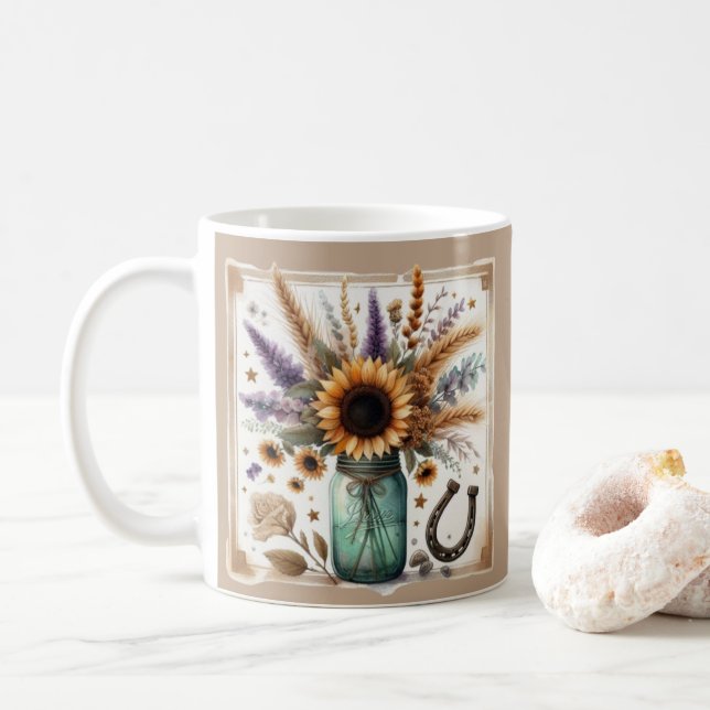 Café Taza de regalo de girasol occidental rústico (Con donut)