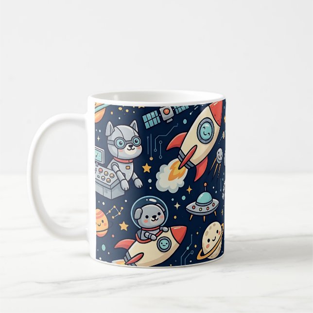 Café Taza de robot espacial perro lindo (Izquierda)