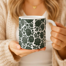 Taza de Rosa en Blanco y Negro Patrón Floral Linol
