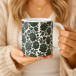 Café Taza de Rosa en Blanco y Negro Patrón Floral Linol