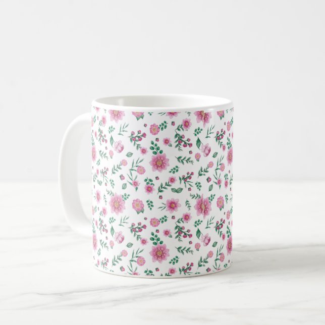 Café Taza de rosas rosadas en abundancia (Anverso izquierdo)