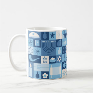 Café Taza de Símbolos Modernos de Hanukkah en Azul