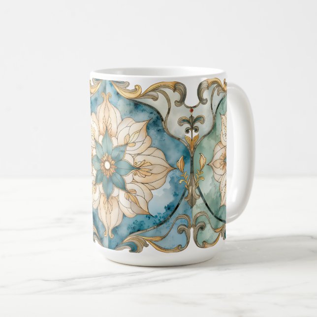 Café Taza de Tapiz Cerúleo en Flor (Anverso derecho)