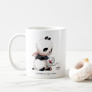 Café Taza de té de panda en acuarela adorable para fies
