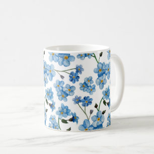 Café Taza de té floral de acuarela de nomeolvides azul