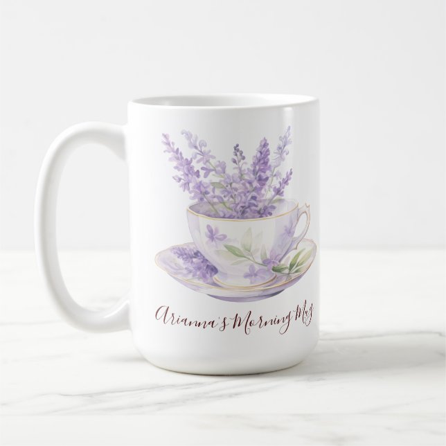 Café Taza de té floral de lavanda rústica de campo (Izquierda)
