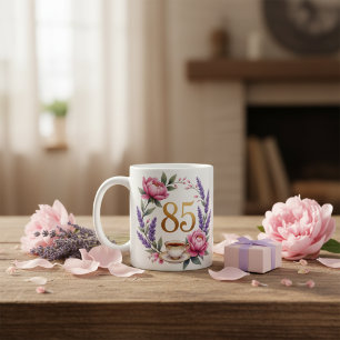 Café Taza de té floral personalizada para el 85 cumplea