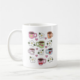 Café Taza de té Kawaii y flores 
