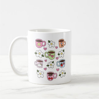 Café Taza de té Kawaii y flores 