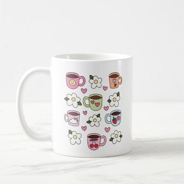 Café Taza de té Kawaii y flores  (Izquierda)