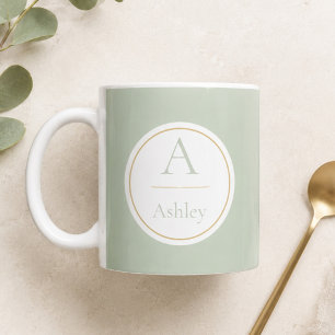 Café Taza de té Monograma Verde Salvia Personalizada El