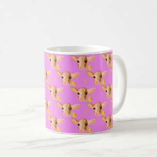 Café Taza de ternera linda con flor - Taza de animal