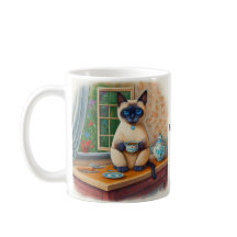 Taza de tiempo de té de gato siamés
