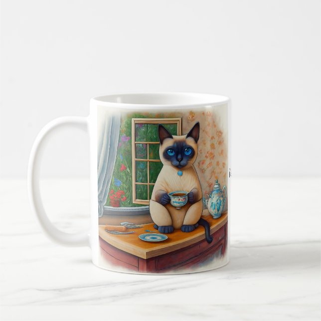 Café Taza de tiempo de té de gato siamés (Izquierda)