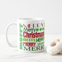 Taza de tipografía navideña roja y verde Merry Chr