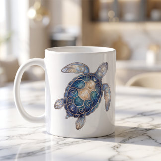 Café Taza de Tortuga Marina Celestial Línea de Arte de