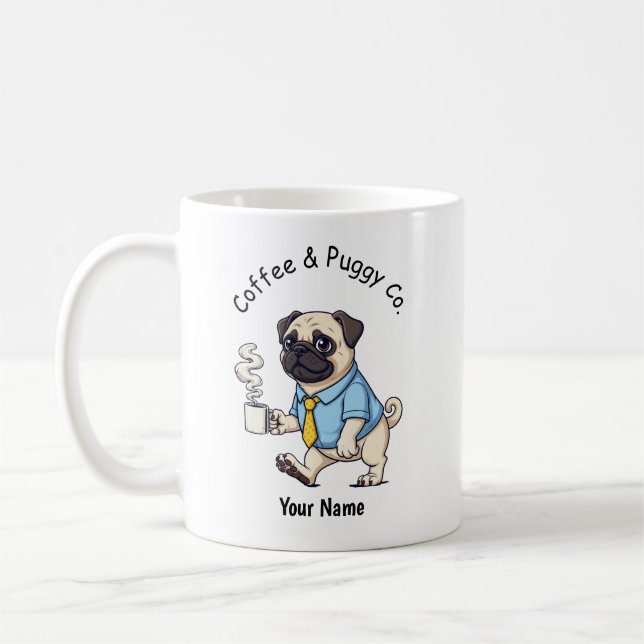 Café Taza de traje de negocios de perro Pug divertido  (Izquierda)