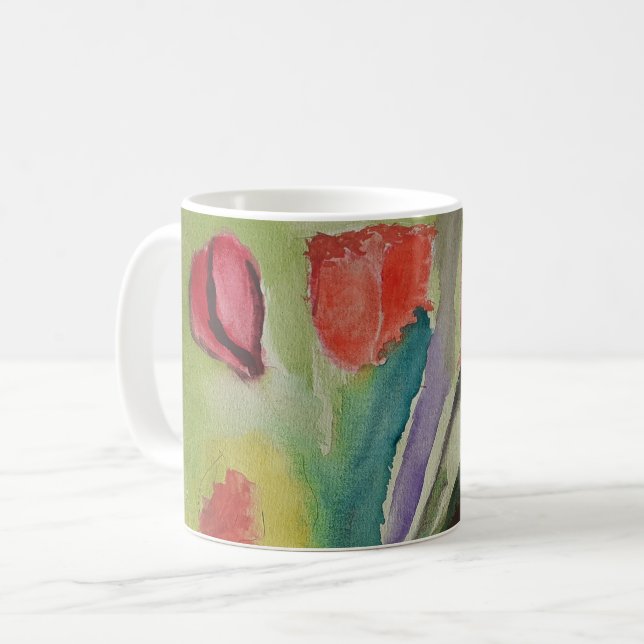 Café Taza de tulipanes abstractos y flores de primavera (Anverso izquierdo)