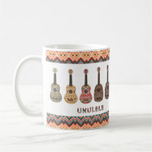 Taza de ukulele con patrón geométrico étnico folcl