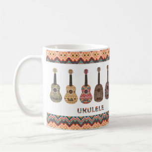 Café Taza de ukulele con patrón geométrico étnico folcl