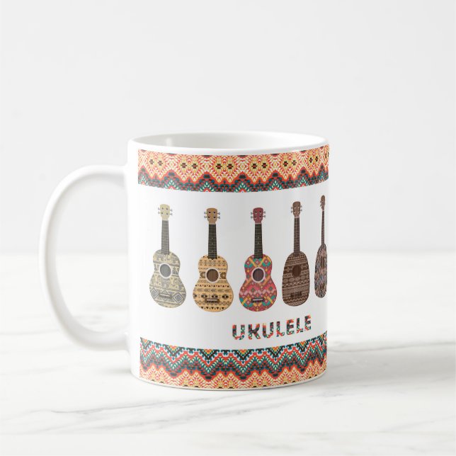 Café Taza de ukulele con patrón geométrico étnico folcl (Izquierda)