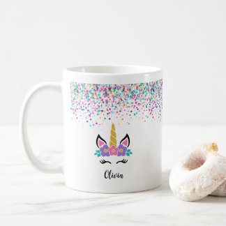 Café Taza de unicornio con confeti personalizada – Taza