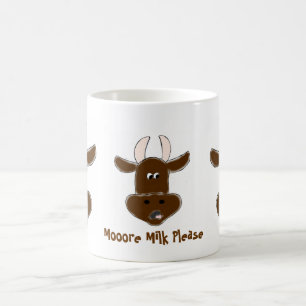 Café Taza de vaca animada "Más leche por favor"