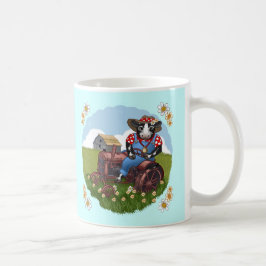 Café Taza de vaca conduciendo tractor