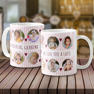 Café Taza de varias fotos de rayas rosadas Buenos días 
