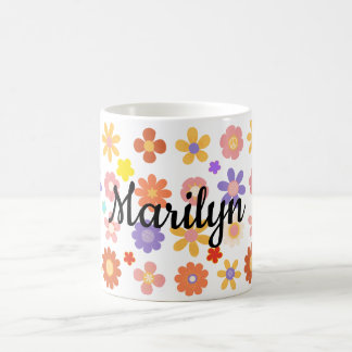 Café Taza de vibrante mezcla de flores coloridas